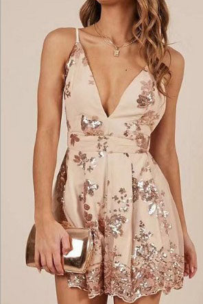 Spaghetti Straps Criss Cross Mini Party Dress with Sequins