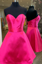 Simple Sweetheart Hot Pink Homecoming Dress with Ribbon