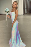 Glitter Mermaid White Long Prom Dress with Tie Back