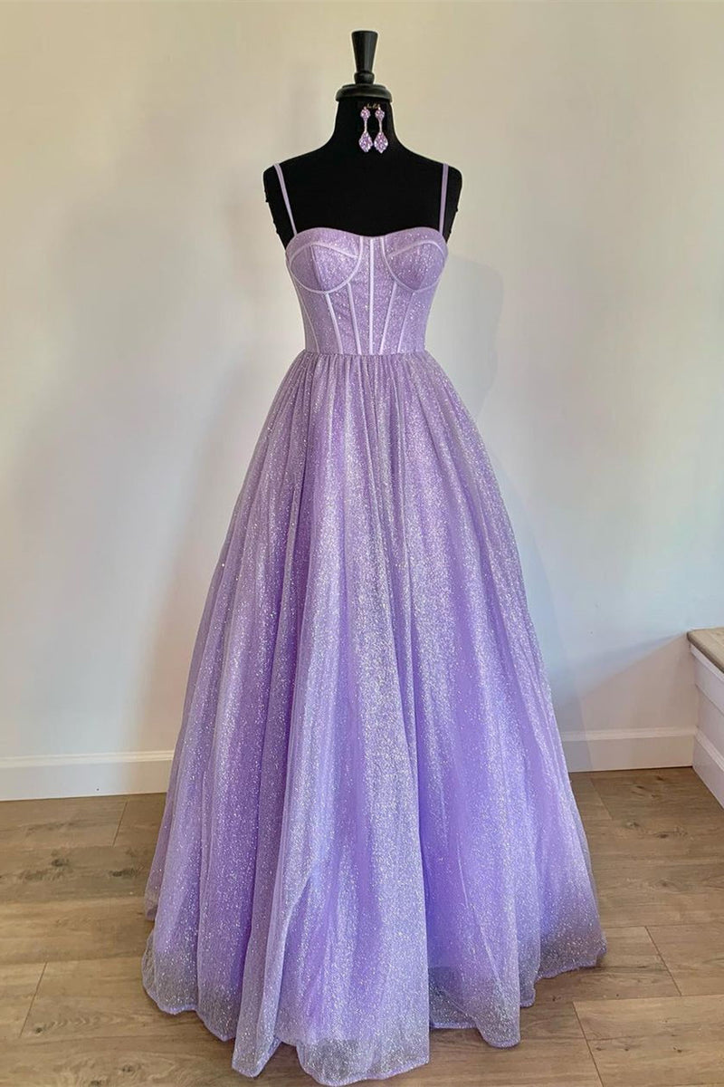 A-Line Lavender Straps Long Formal Dress