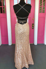 Tight Rose Gold Sequined Long Party Dress