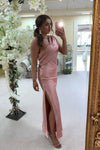 One Shoulder Blush Pink Long Bridesmaid Dress