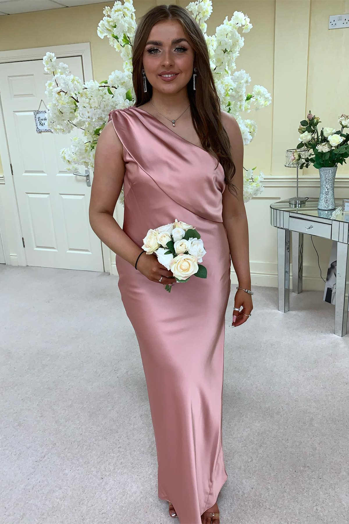 One Shoulder Blush Pink Long Bridesmaid Dress FancyVestido One Shoulder Blush Pink Long Bridesmaid Dress FancyVestido