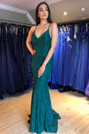 Elegant Mermaid Green Lace Long Evening Dress