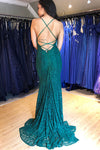 Elegant Mermaid Green Lace Long Evening Dress