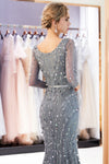 Mermaid Long Sleeves Grey Prom Evening Dress with Multi-Colored Sequins