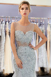 See-Through Mermaid Sequined Silver Long Prom Dress