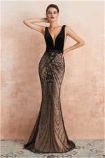 V-Back Fit and Flare Mermaid Evening Dress with Sequins