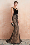 V-Back Fit and Flare Mermaid Evening Dress with Sequins