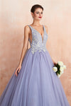Ball Gown Appliqued Lavender Prom Dress with Beading