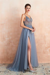 Floral Beaded Rose Wood Tulle Long Prom Dress