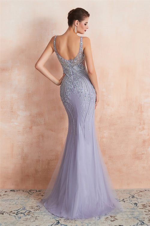 Boutique Mermaid Beading Long Lavender Prom Dress