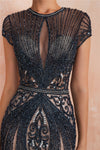 Classic Keyhole Mermaid Short Sleeves Evening Dress with Crystal Beading