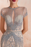 Classic Keyhole Mermaid Short Sleeves Evening Dress with Crystal Beading
