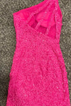 Sleevess One Shoulder Hot Pink Tight Homecoming Dress