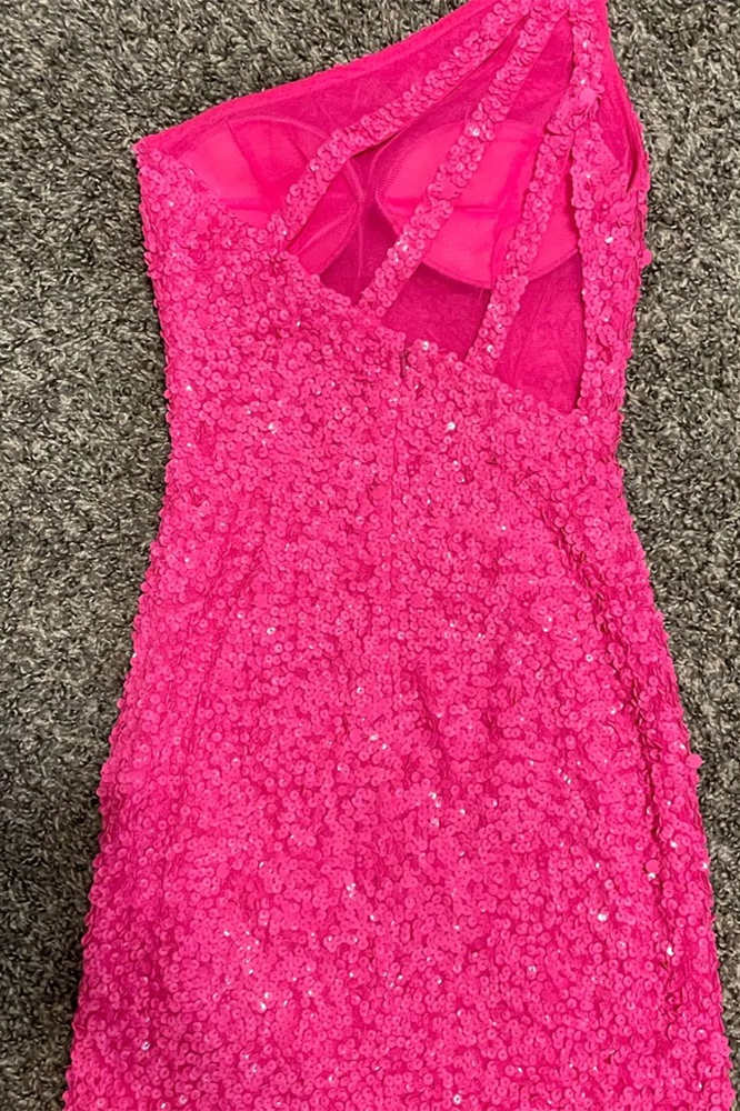 Sleevess One Shoulder Hot Pink Tight Homecoming Dress – FancyVestido