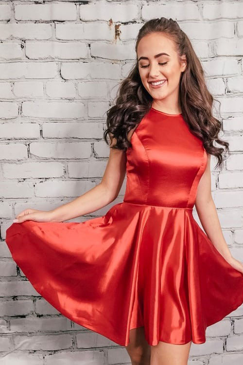 Jewel Neck Cut Out Red Homecoming Dress