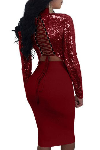 Two Piece Long Sleeves Sequins Convertible Party Dress FancyVestido Two Piece Long Sleeves Sequins Convertible Party Dress FancyVestido