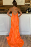 Orange Straps Satin Mermaid Long Prom Dress