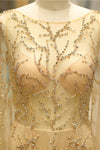 V-Back See-Through Floor Length Gold Prom Evening Gown