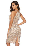 Halter Column Sequins Gold Party Dress