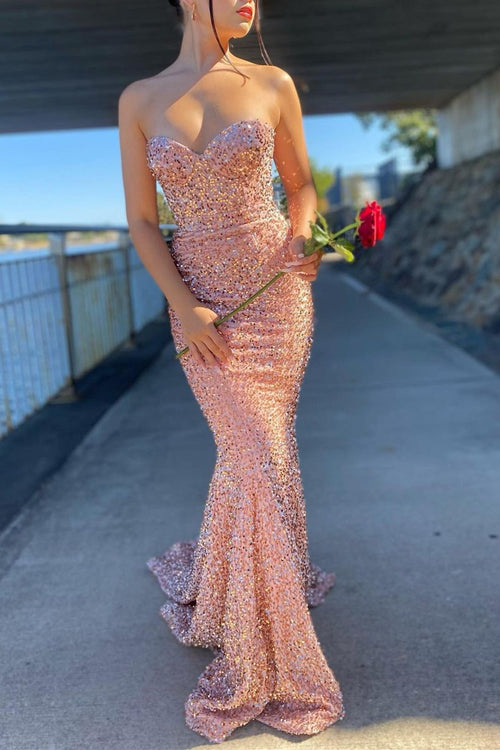 Sweetheart Mermaid Sequined Long Prom Dress