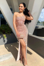 Sexy Pink Sequins Prom Dress with Slit