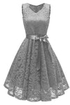 V-Neck Champagne Lace Short Party Dress