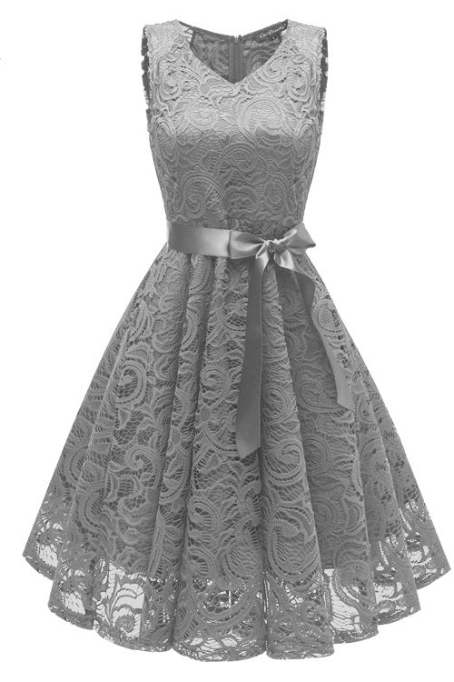 V-Neck Champagne Lace Short Party Dress