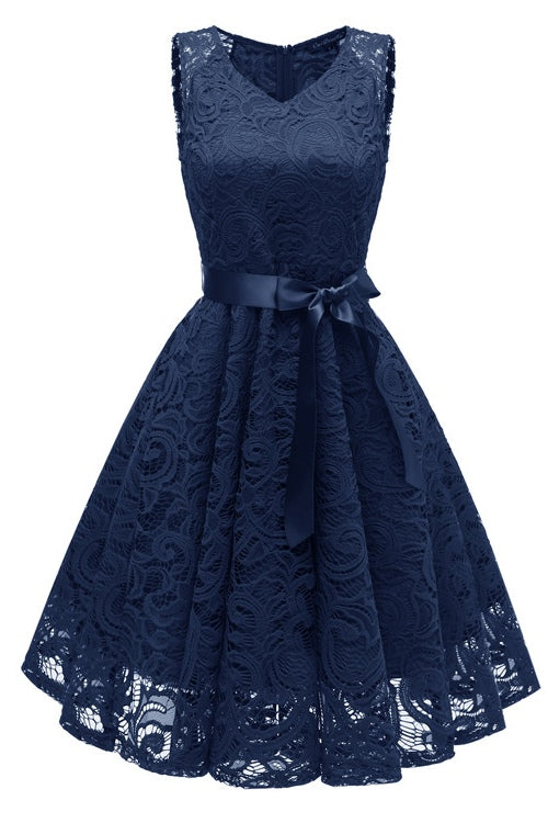 V-Neck Champagne Lace Short Party Dress