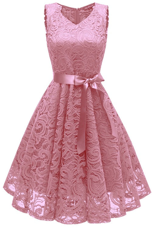 V-Neck Champagne Lace Short Party Dress