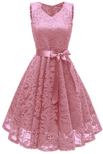 V-Neck Champagne Lace Short Party Dress