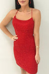 Spaghetti Straps Red Homecoming Dress with Criss Cross Back