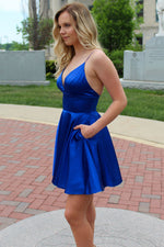 Spaghetti Straps Backless Fuchsia Homecoming Dress