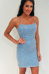 Tight Grey Short Homecoming Dress with Lace-Up Back