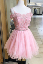 Cold Shoulder Pink Homeocming Dress with Crystals