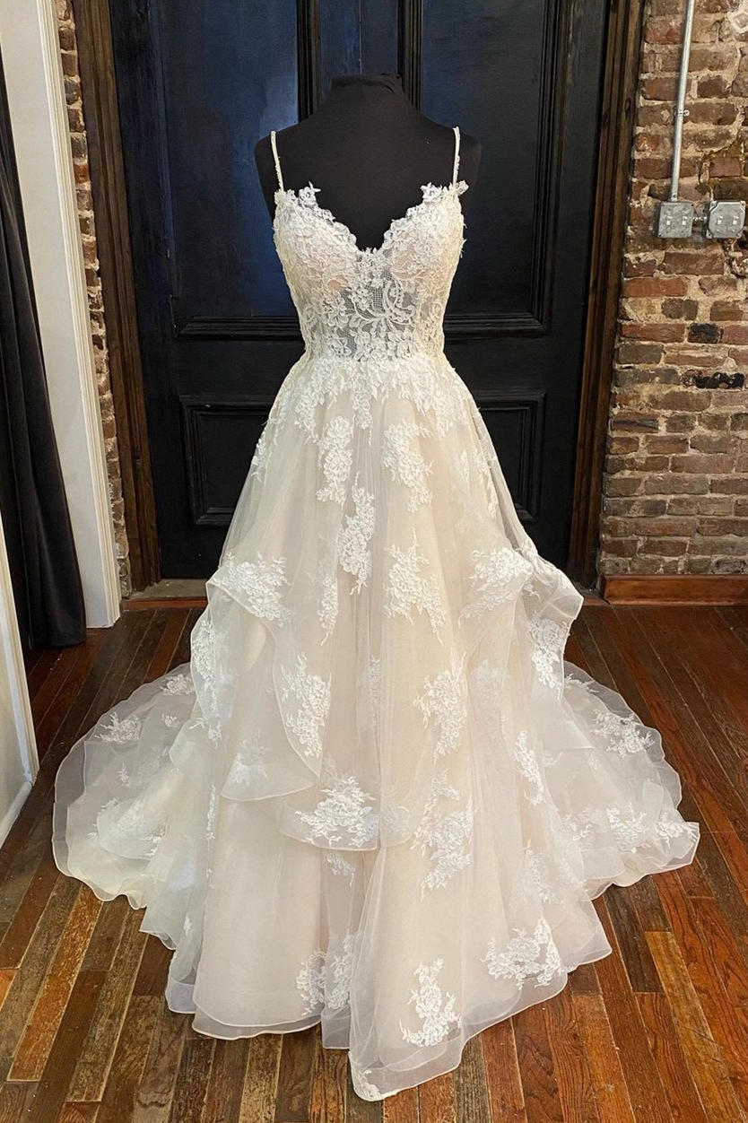 ivory straps for wedding dress A-line Tulle Spaghetti Straps Ivory Wedding Dress,Beach Wedding Gowns US16 / Red main image 0