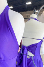 Elegant A-Line Halter Purple Long Prom Dress