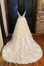 A-Line Straps Ivory Long Wedding Dress with Appliques