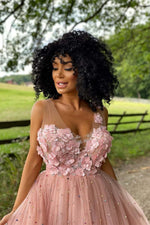 Princess A-Line Pink Beaded Homecoming Dress with Flowers