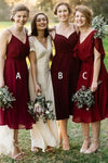 A-line Mismatch Tea-Length Burgundy Bridesmaid Dress