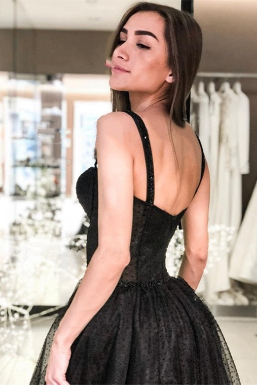 Sweetheart Straps Black Tea Length Prom Dress