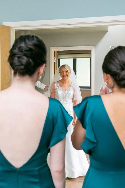 Elegant Emerald Green Crew Neck Long Bridesmaid Dress