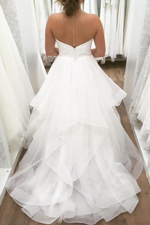 Floor Length Sweetheart A-line White Bridal Dress with Ruffles