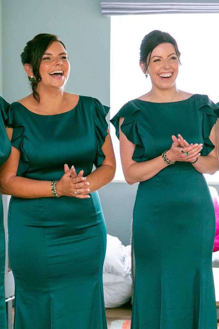 Elegant Emerald Green Crew Neck Long Bridesmaid Dress – FancyVestido