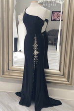 Mermaid Light Blue One Shoulder Prom Dress with Beads