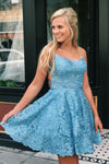 Criss Cross Lace Short Sky Blue Homecoming Dress