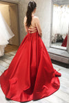 Simple Spaghetti Straps Long Satin Red Prom Dress