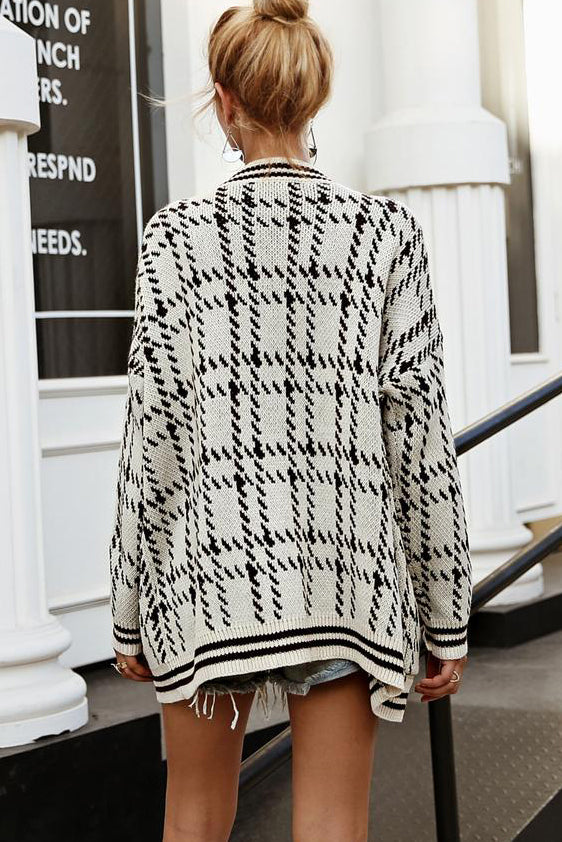 Knit Gingham Cardigan with Pockets