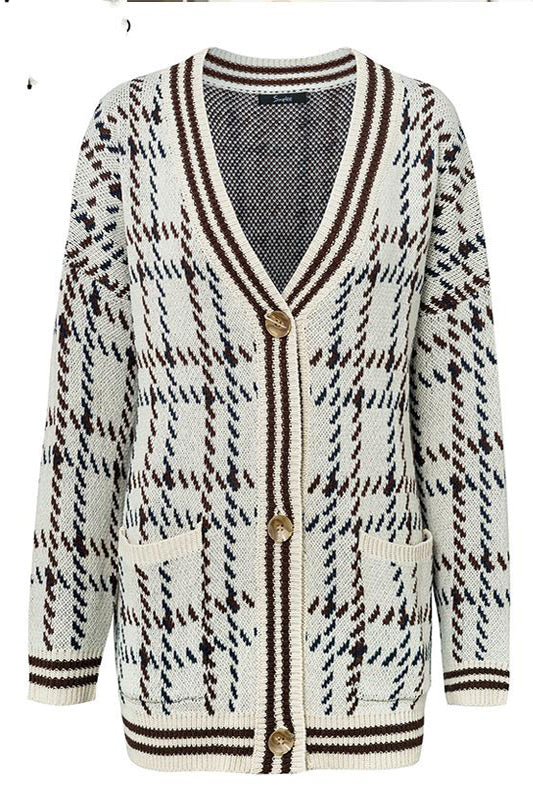 Knit Gingham Cardigan with Pockets